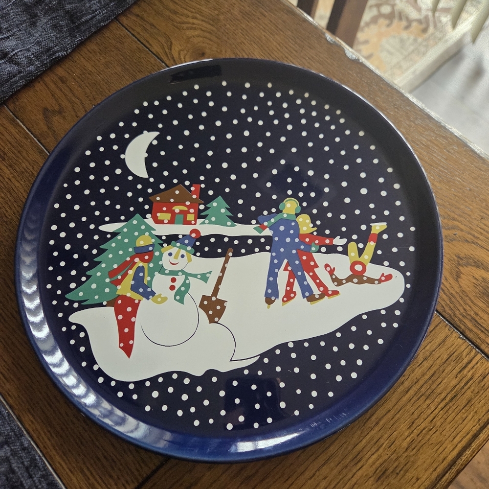 Vintage 1989 Lillian Vernon Winter Snowman Cake Plate